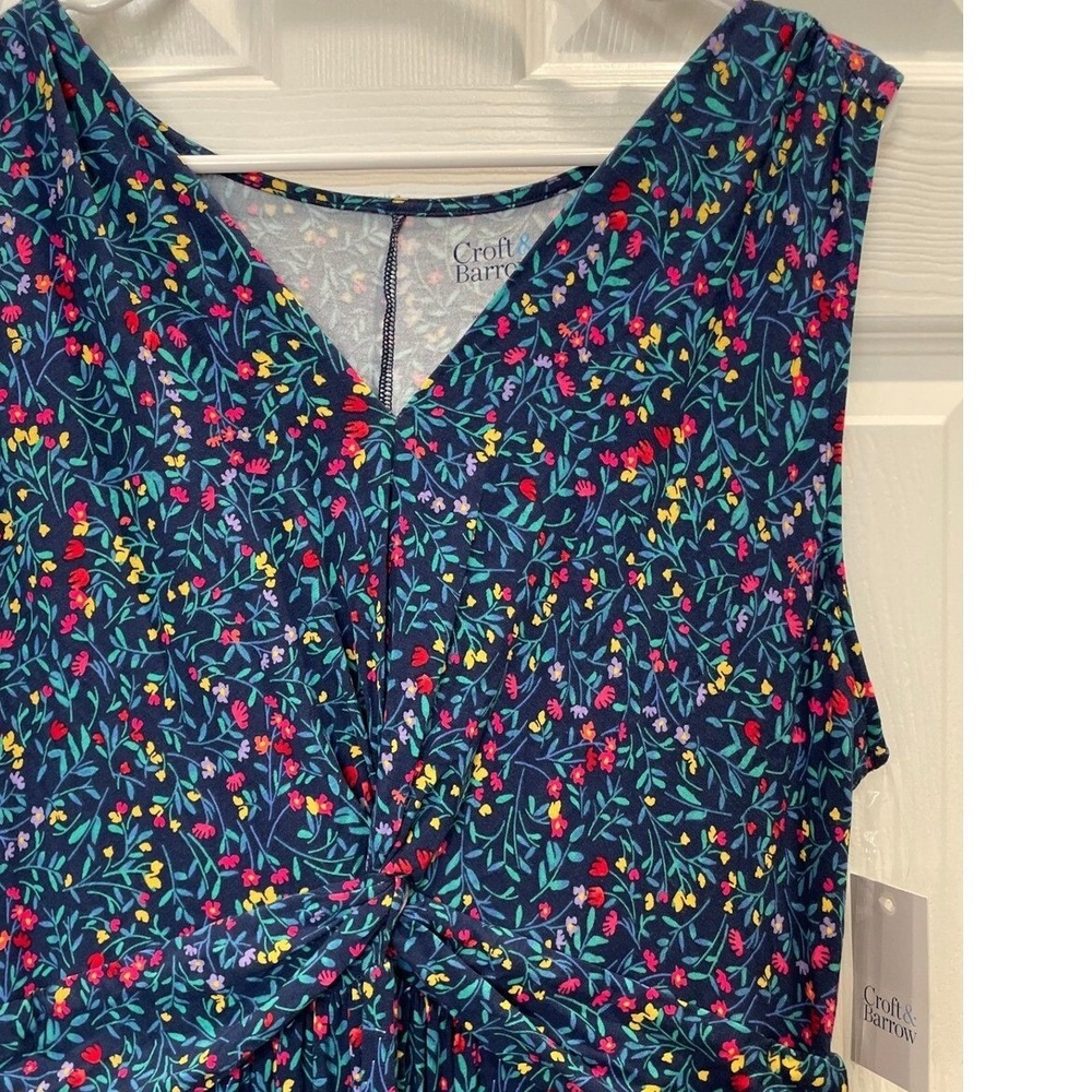 Croft & Barrow Floral Print Knit Dress Casual Sleeveless Twist Front L NWT